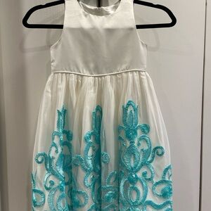 American Princess Ivory Satin Formal Dress with Scoop Neckline